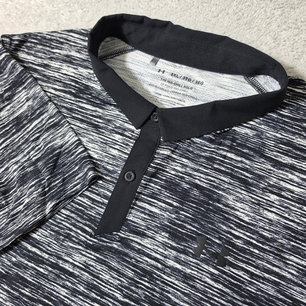 NEW Under Armour Polo Men 3XL Black White Stretch Iso-Chill Space Dye Golf Shirt